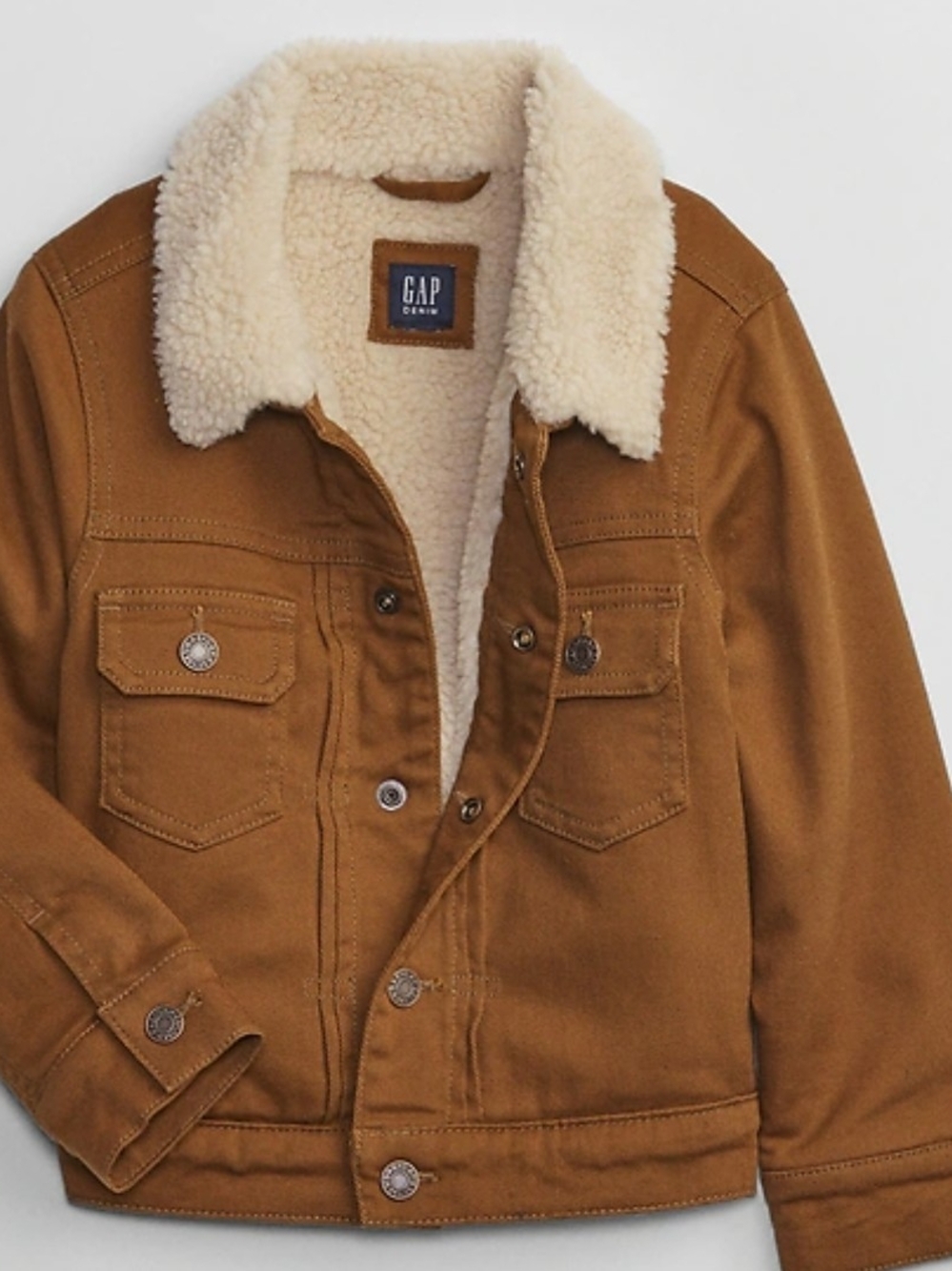 GAP Boy’s Brown Sherpa-Lined Aviator Jacket with Cream Collar